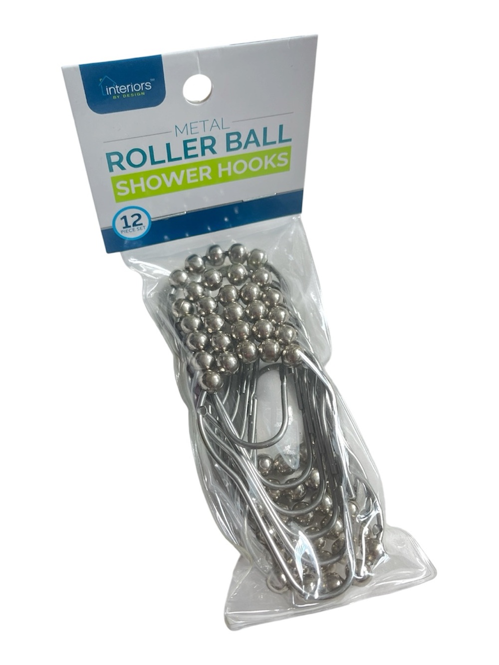 New Metal Roller Ball Shower Hooks - Silver (12 Pack)